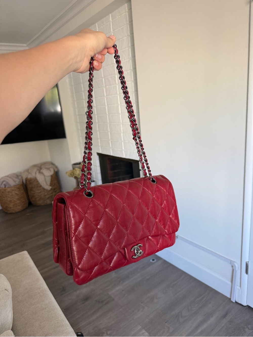 CHANEL red medium 3 accordion flap bag